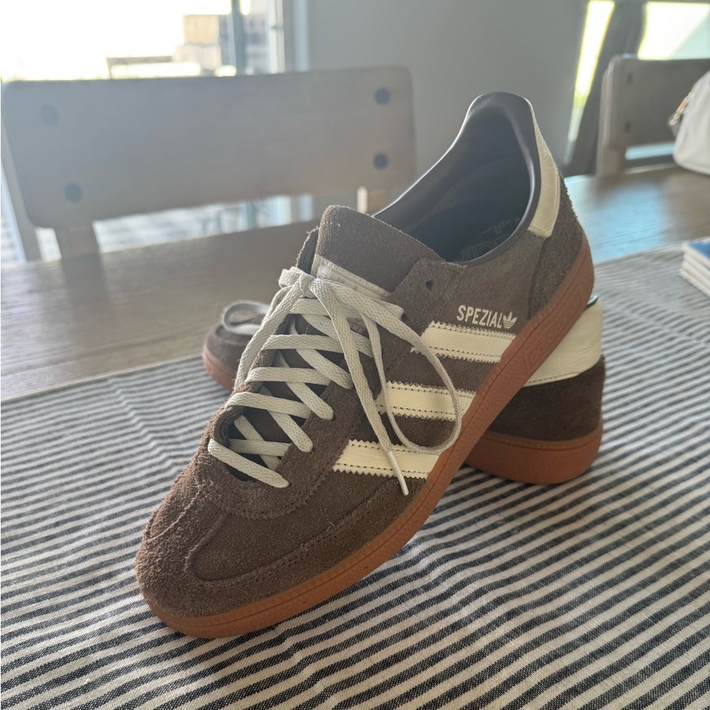 Adidas Spezial Women’s Brown Suede Sneakers with White Stripes